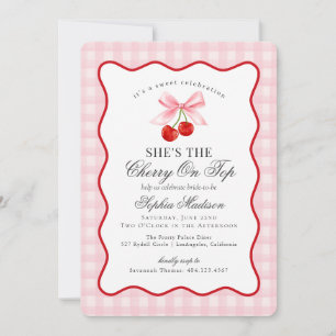 Cherry Sweet Rosa Coquette Gingham Möhippa Inbjudningar