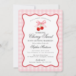 Cherry Sweet Rosa Coquette Gingham Möhippa Inbjudningar