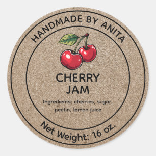 Cherry Sylt Jelly Burk-etikett Kraft Papprare Stil Runt Klistermärke