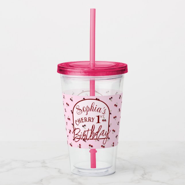 Cherry Theme First Birthday Acrylic Tumbler Take Away Mugg (Framsida)