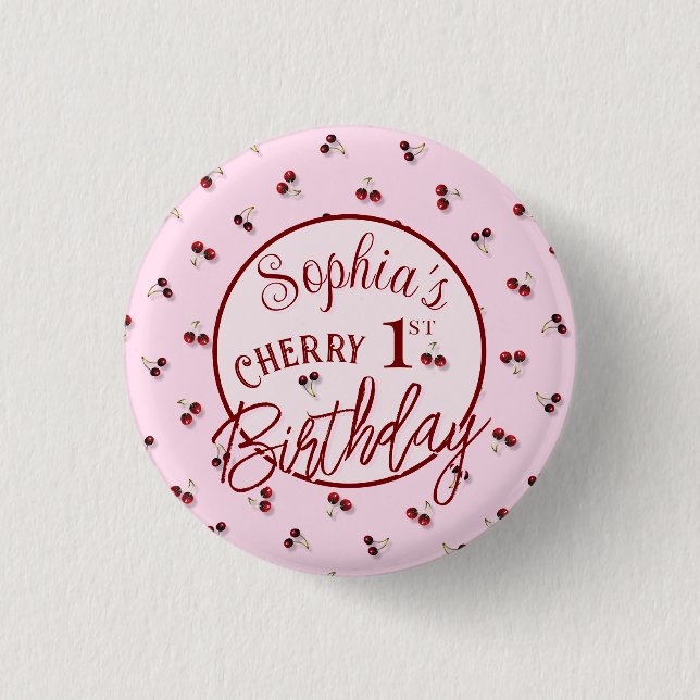 Cherry Theme First Birthday Button Knapp (Framsida)