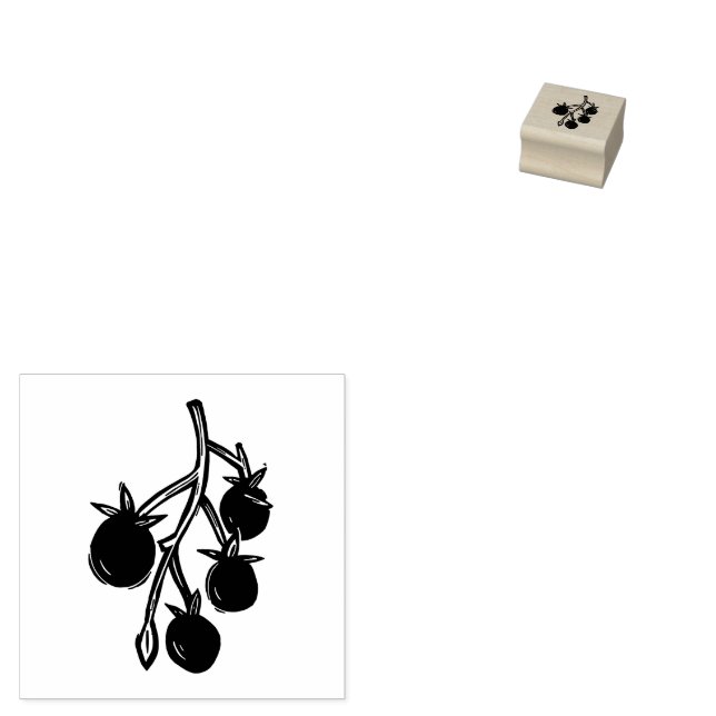 Cherry Tomatis Plant  Rustic Lino-cut Stämpel (Stämplad)