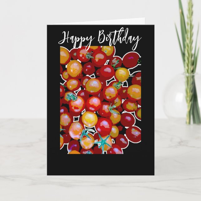 CHERRY TOMATOES PHOTO PÅ BLACK BIRTHDAY-KORT ANTECKNINGSKORT (Framsida)