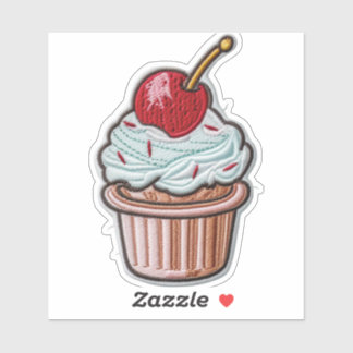 Cherry-Topped Cupcake Custom-Cut Vinyl Sticker Klistermärken