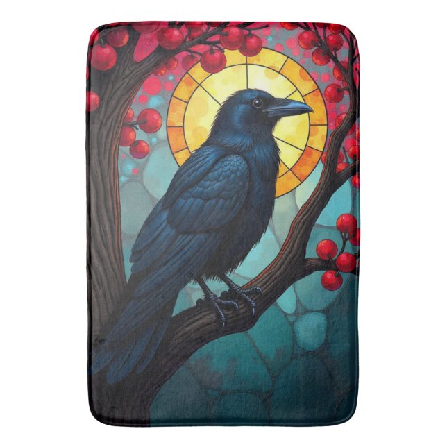Cherry Träd Art Stached Glass Kråkas, Ravens Badrumsmatta (Framsidan (Vertikal))