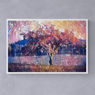 Cherry Träd Blommar Abstrakt Landskap Poster
