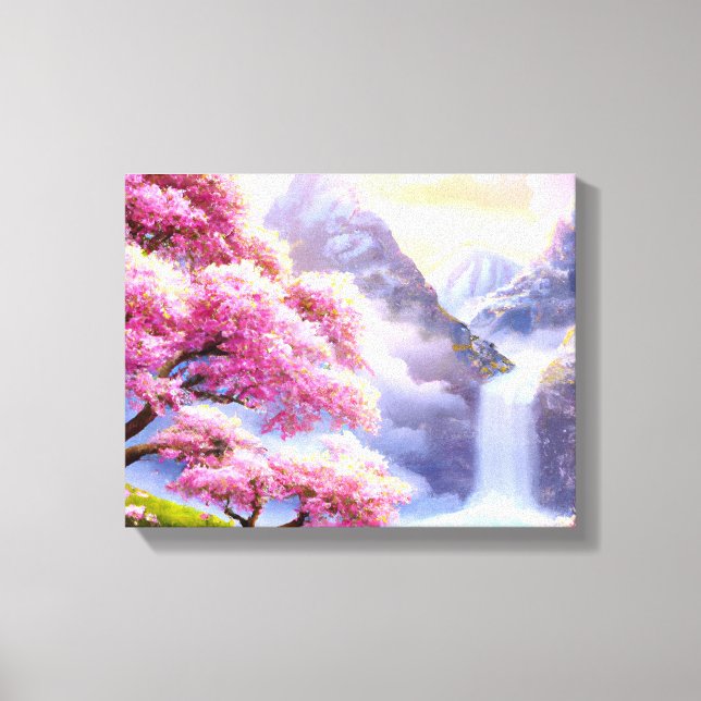 "Cherry Träd på Riverbank I" Canvastryck (Framsida)