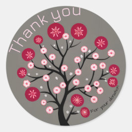 Cherry Träd Silhouette Tack for Donation Runt Klistermärke