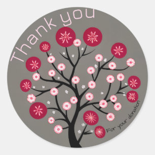 Cherry Träd Silhouette Tack for Donation Runt Klistermärke