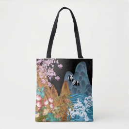 Cherry Träd Tsunami Vågar with Pandas Tote Bag Tygkasse