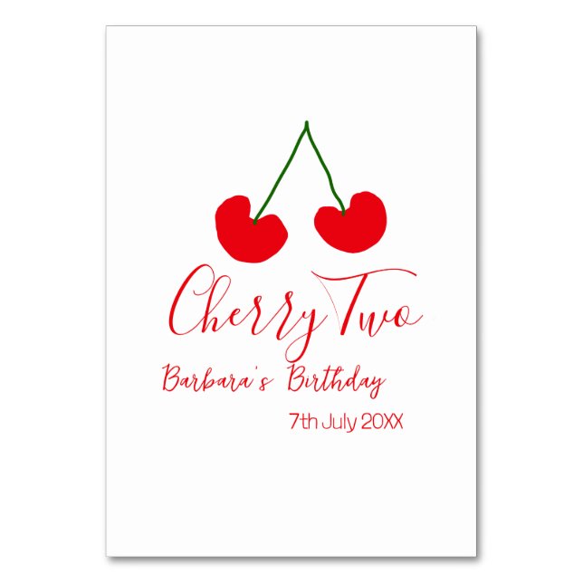 Cherry two 2nd birthday red cherry kids simple  bordsnummer (Framsidan)