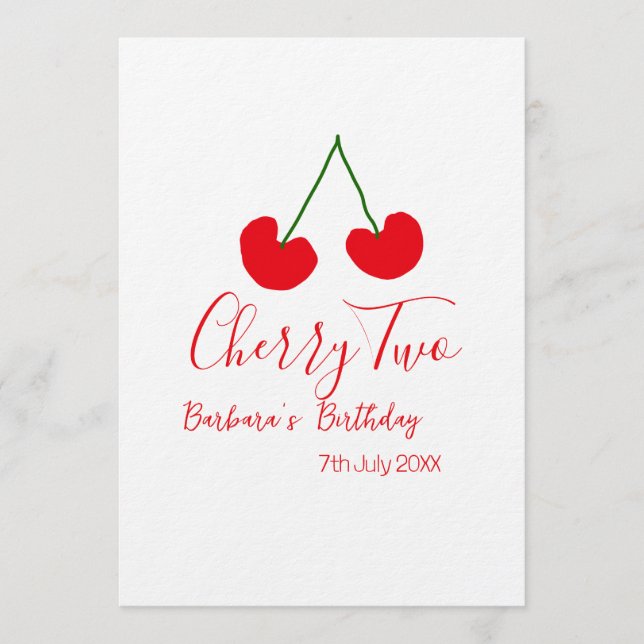 Cherry two 2nd birthday red cherry kids simple  inbjudningar (Framsida)