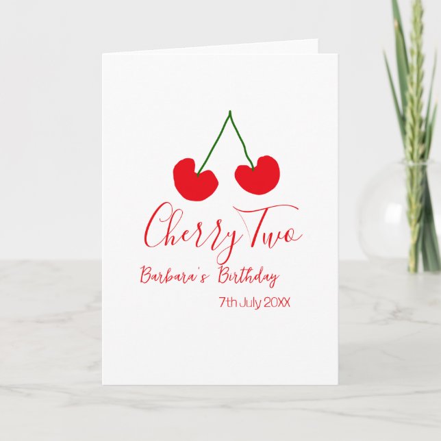Cherry two 2nd birthday red cherry kids simple  kort (Framsida)