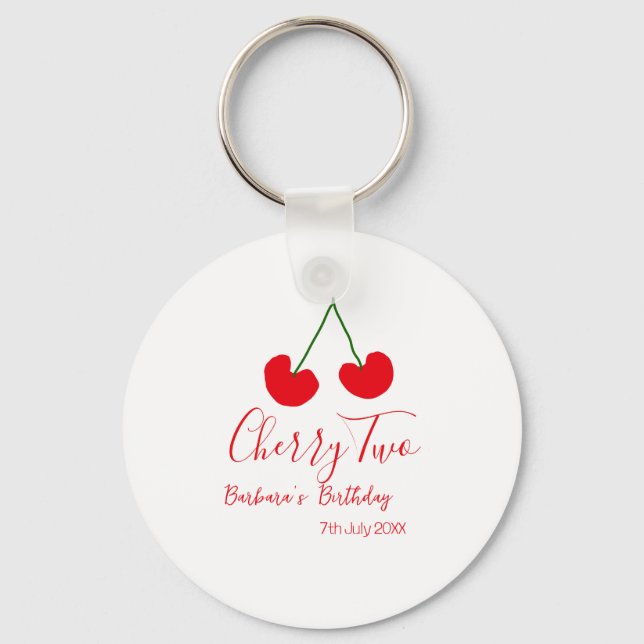 Cherry two 2nd birthday red cherry kids simple  nyckelring (Framsida)