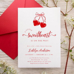 Cherry Valentine Little Sweetheart Baby Shower Inbjudningar