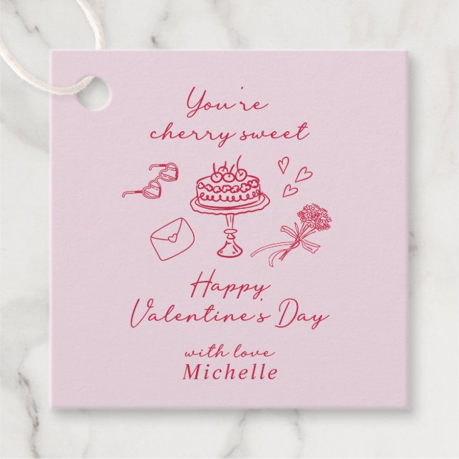 Cherry Valentines day Rosa Bow Gåvor Etiketter (Framsida)