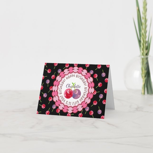 Cherry Watercolor Birthday Kort (Framsida)