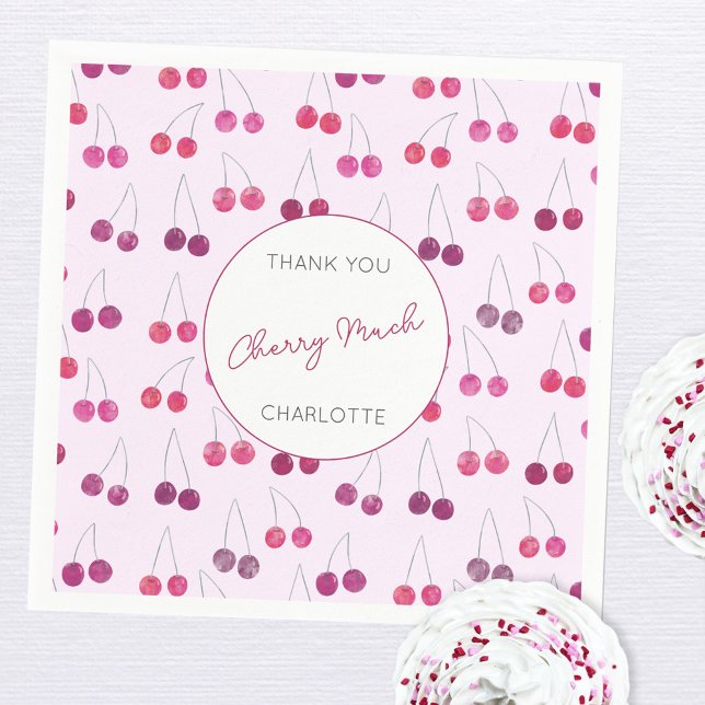 Cherry Watercolor Bröllopsfest Personlig Pappersservett (Personalized watercolor cherries pattern thank you cherry much party paper napkin)