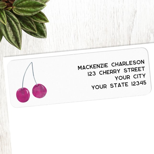 Cherry Watercolor Returadress Etikett (Watercolor cherry personalized return address labels)