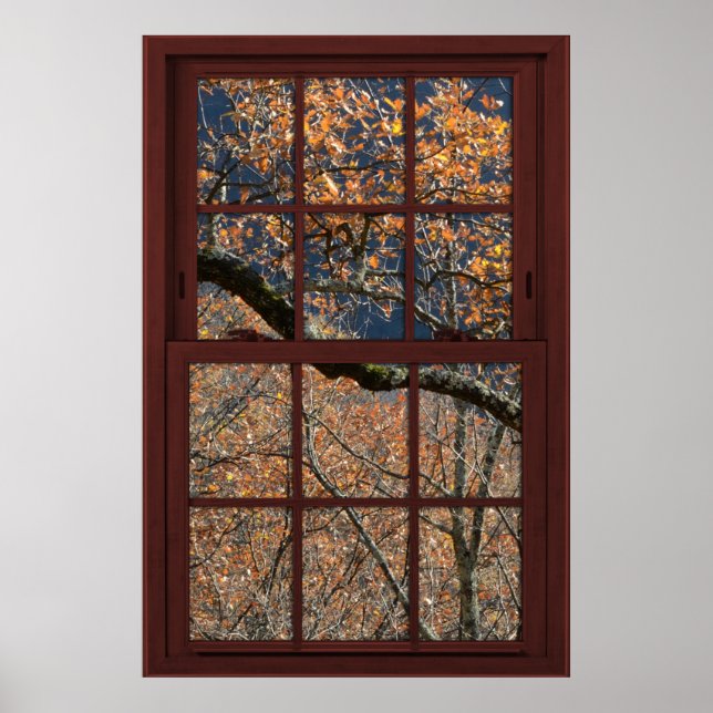 Cherry Wood Faux Window Höst löv View 1 av 2 Poster (Framsidan)