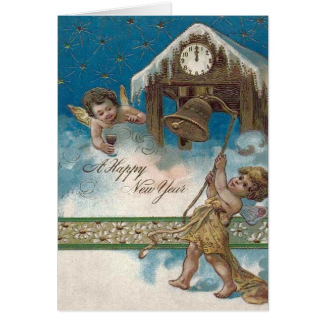Cherub Angel Clock Midnight Daisy Stars Hälsningskort (Framsidan)