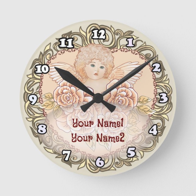 Cherub Angel Heart Rund Klocka (Framsida)