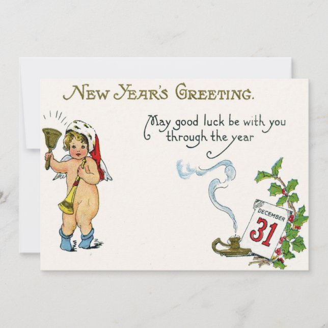 Cherub Angel Holly Calendar Bell Horn Inbjudningar (Framsida)