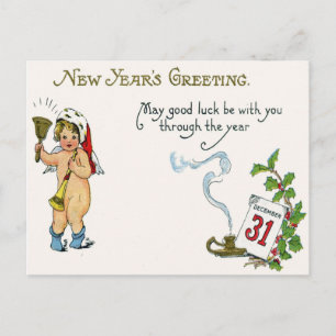 Cherub Angel Holly Calendar Bell Horn Vykort