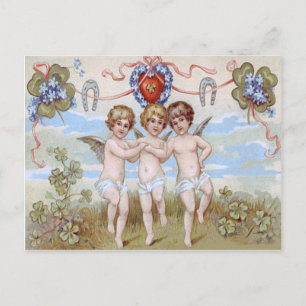 Cherub Angel Horseshoe Shamrock Vykort