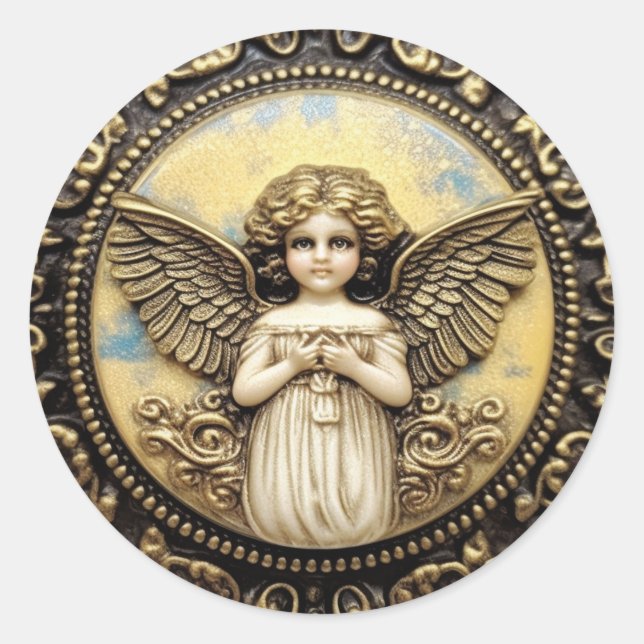 Cherub Angel Praying Runt Klistermärke (Framsida)