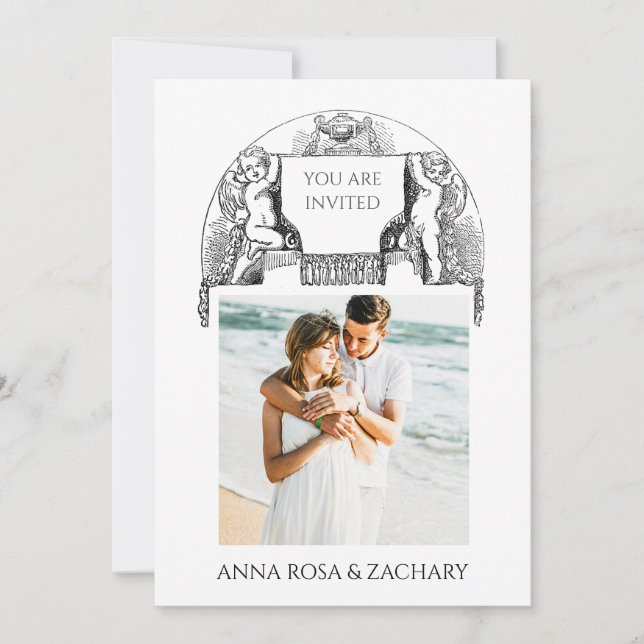 *~* Cherub AR6 Victorian QR PHOTO OSA Bröllop Inbjudningar (Framsida)