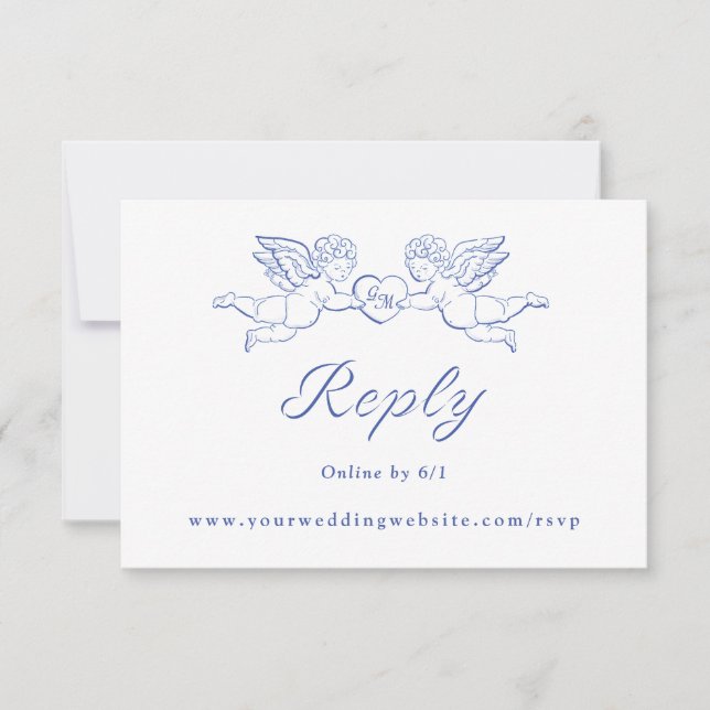 Cherub Cupid Couple Holding Heart Wedding Online OSA Kort (Framsida)