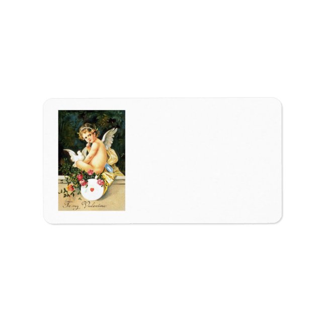 Cherub Cupid Dove Ro Heart Adressetikett (Framsidan)