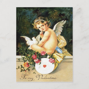 Cherub Cupid Dove Ro Heart Vykort