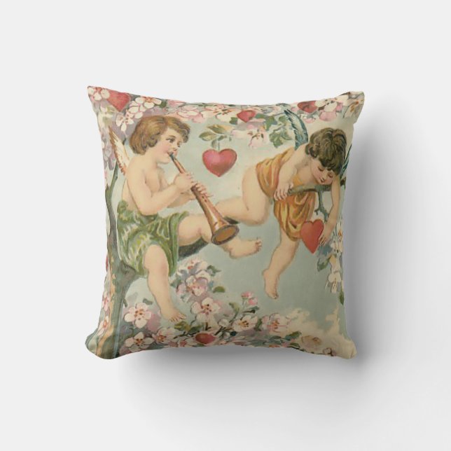 Cherub Cupid Flute Magnolia Träd Heart Kudde (Framsida)