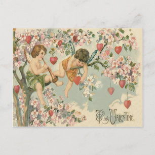 Cherub Cupid Flute Magnolia Träd Heart Vykort