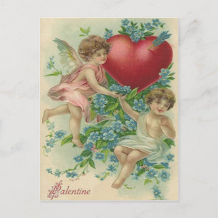 Cherub Cupid Heart Arrow Glöm- Me- Nots Vykort
