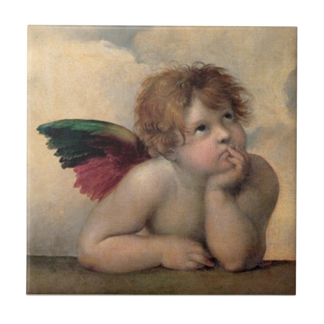 Cherub från Sistine Madonna av Raphael Kakelplatta (Framsidan)