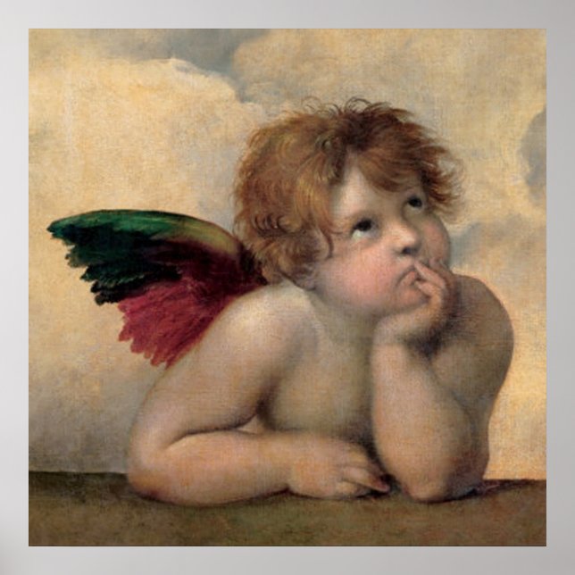 Cherub från Sistine Madonna av Raphael Poster (Framsidan)
