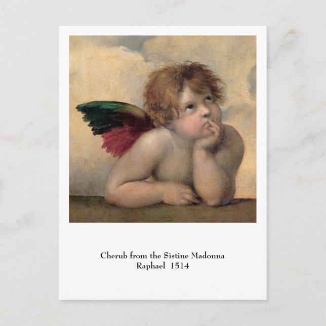 Cherub från Sistine Madonna av Raphael Vykort (Framsida)