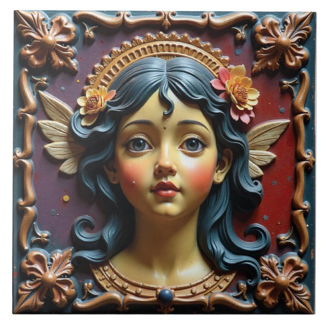 Cherub i Lila och Röd Kakelplatta (Framsidan)