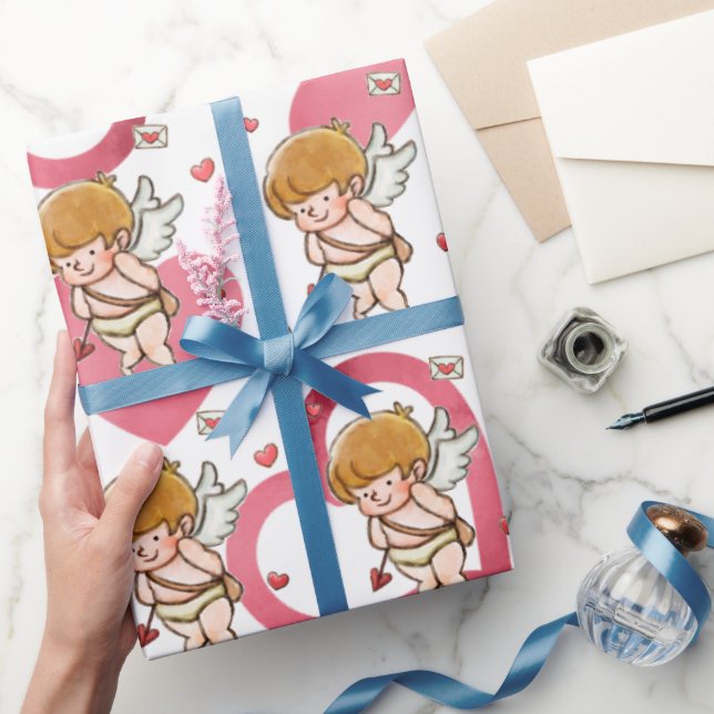 Cherub och Red Doodle Hearts Wrapping Papper Presentpapper (Gifting)