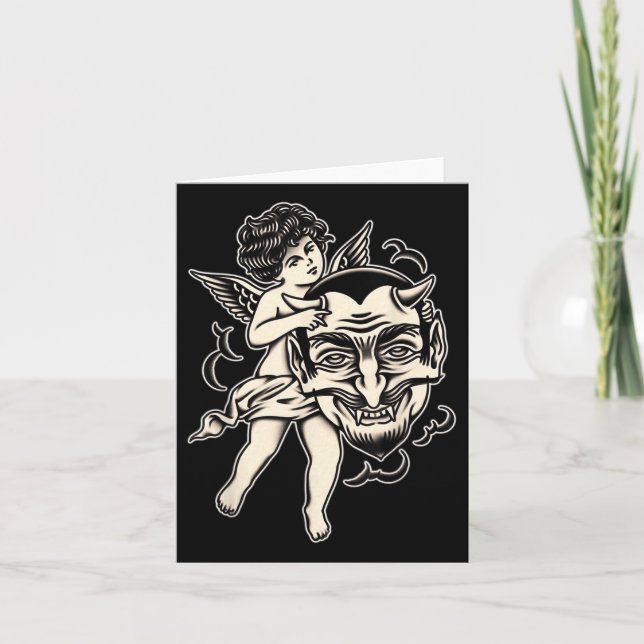 Cherub och Satan Traditional TattoBlackwork Kort (Framsida)