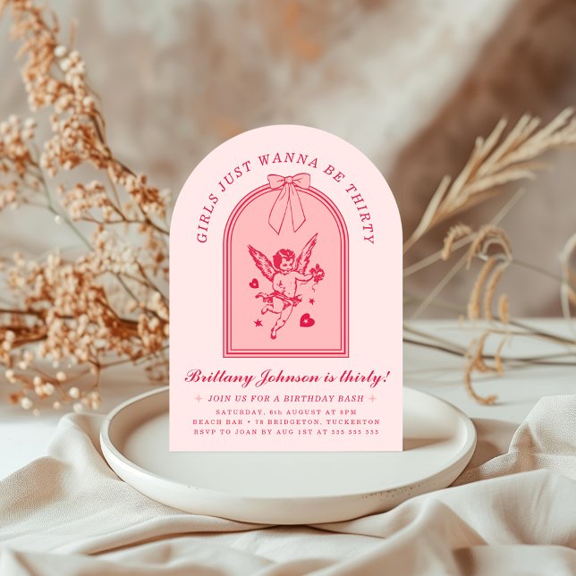 Cherub & Rosa Bow Coquette Modern 30års födelsedag Inbjudningar (Skapare uppladdad)