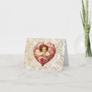Cherub w/ Arrow Ro Heart Bokeh Bling Helgkort