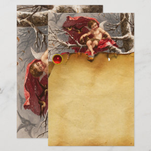 CHERUB,WINTER TRÄD OCH FÅGLADSKAP BREVPAPPER