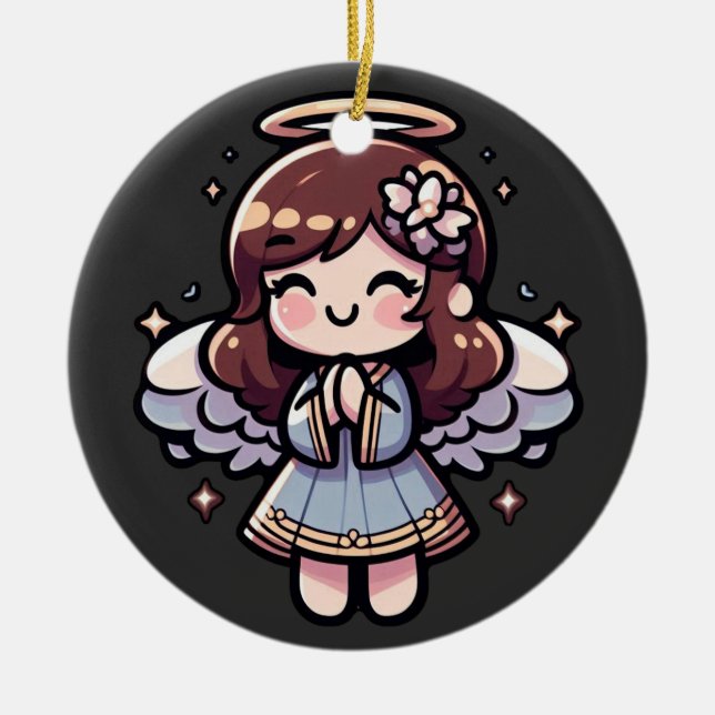 Cherubic Anime Angel - angelic, kawaii Julgransprydnad Keramik (Framsidan)