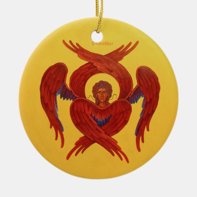 Cherubim och ortodox symbolsprydnad för Seraphim Julgransprydnad Keramik (Framsidan)