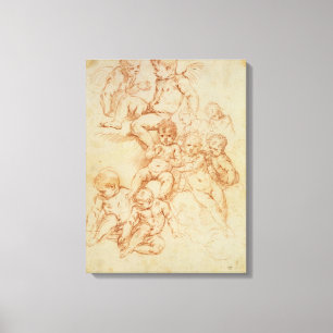 Cherubs 17th århundrade för tidigt (röd krita p canvastryck