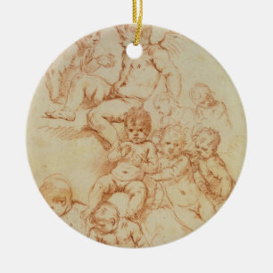 Cherubs 17th århundrade för tidigt (röd krita p julgransprydnad keramik